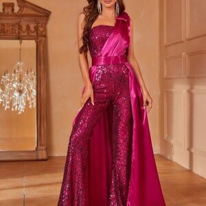 Elegant Pink Sequin Jumpsuit